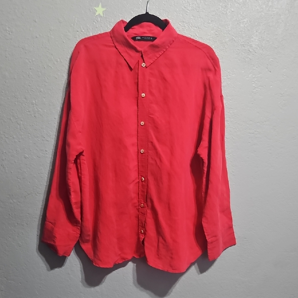 Zara Vibrant Red Casual Button Down Shirt